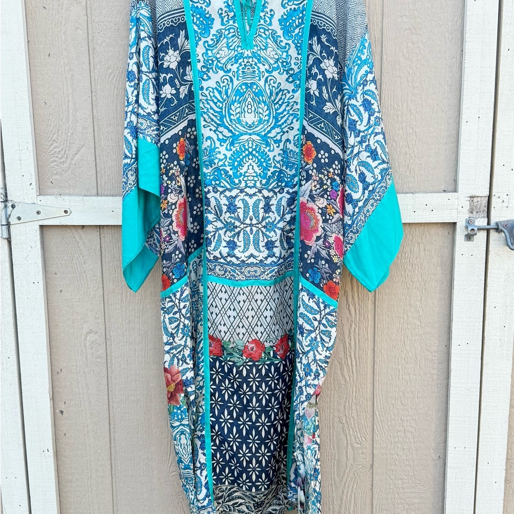 Johnny Was 100% Silk Kimono Duster – Size L | Boho Floral Paisley Print - Picture 7 of 12